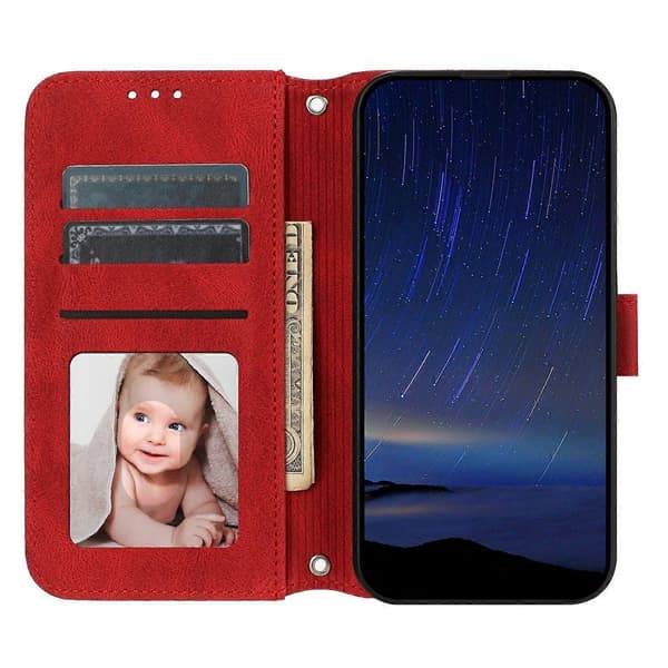 For Xiaomi 15 Ultra Case Wallet Skin-Touch Leather Embossed Phone Cover - Red