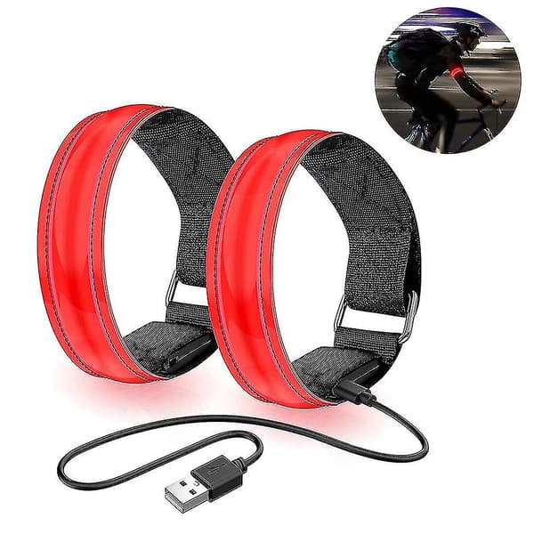 2-pack running lights for runners, rechargeable LED armband, reflective Red Red