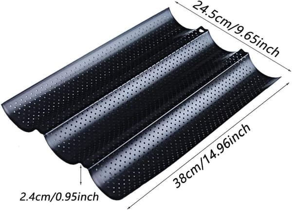 Bakeplate mold for 3 baguettes, black French bread mold