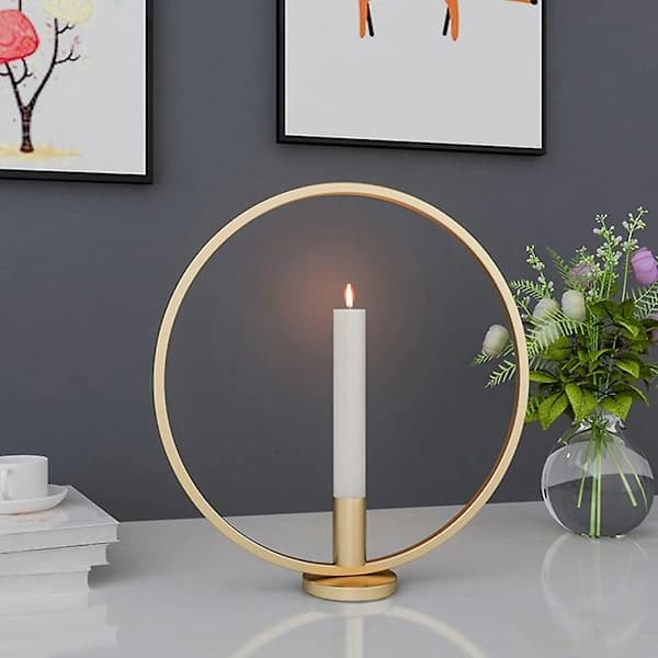 Ringformet lysestake i jern for fest, bryllup, hjem, spisebord, gull, 29 cm