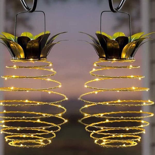 2 stk. Ananas LED Solcellelykt Varmhvit Ananas Solcellelampe Batteri Hage Solcellebelysning