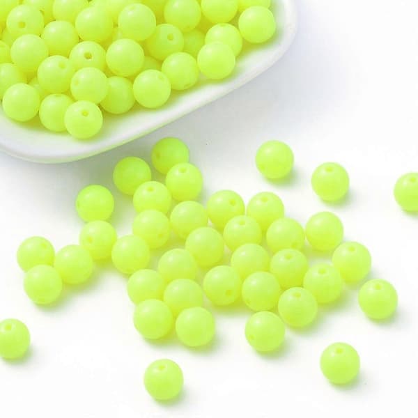 Fluorescerande akrylpärlor runda gula 8mm Hål: 1.5mm 1700st/500g