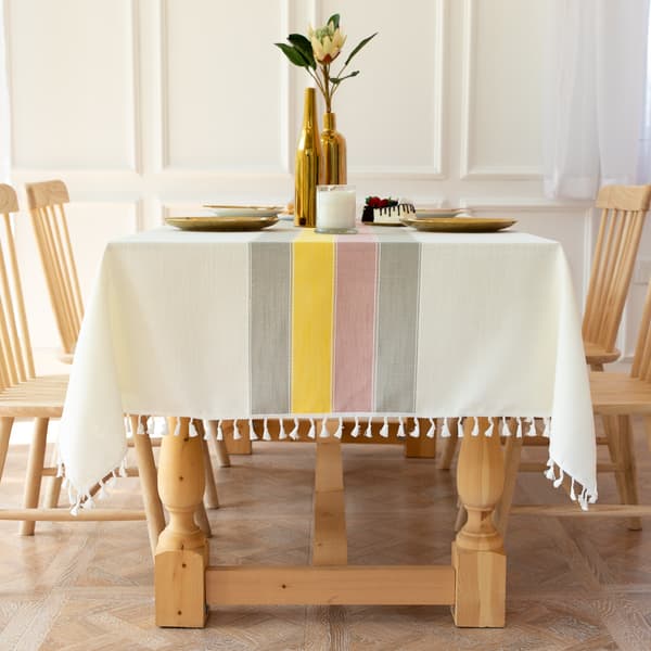 Dukduk in lemon yellow, 140 x 180 cm, rectangular cotton linen tablecloth, wipeable with tassels