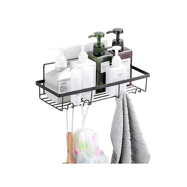 Loft-kylpyhuoneen suihkuhylly, ripustettava, 4 koukulla