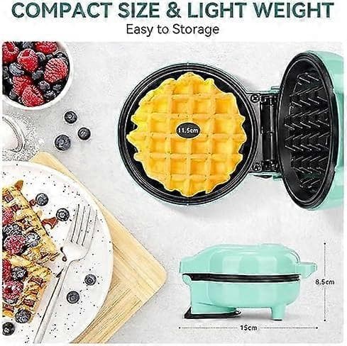 Mini Waffle Iron, Waffle Maker, Clear Indicator Light, Non-Stick Coating, Cool Touch Handle, Compact Size Green