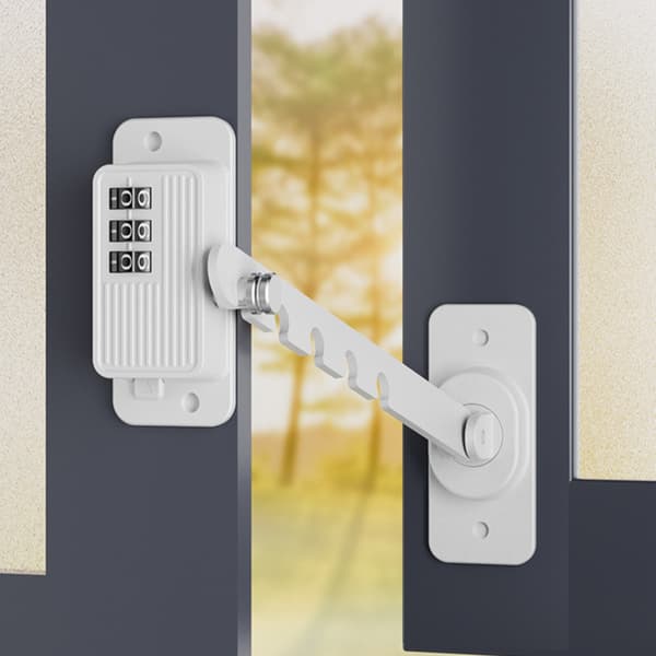 Window Restrictor Lock 2-pack with Ventilation Hook and Combination Lock, ABS+Iron, suitable for sliding glass doors, cabinets, drawers and refrigerators White White 215