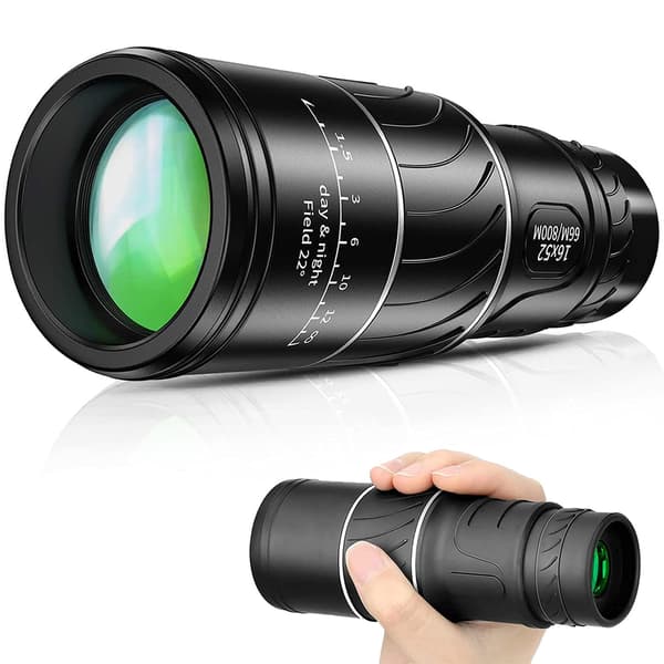16X52 Monocular with High Magnification, High Definition, and Low Light Level