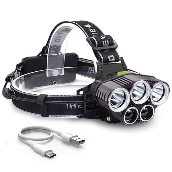 Kraftig oppladbar hodelykt, 6 moduser LED hodelykt