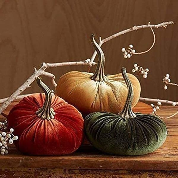 Store fløjlspumpkins til dekoration, håndlavede kunstige høstgræskar, efterårs- og Thanksgiving-boligindretning (grøn)