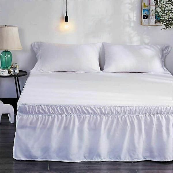 {PL} Bed skirt, single bed skirt with ruffle, solid color elastic, white, 150 x 200 + 38 cm
