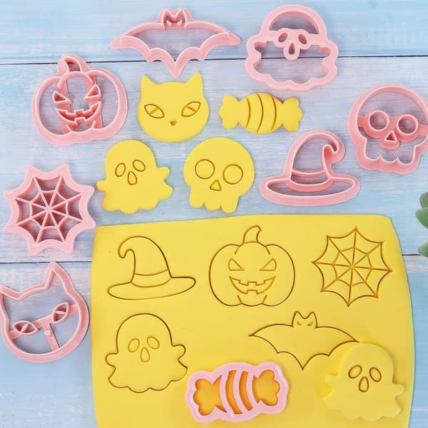8 Halloweenkageforme - 3D-plastforme, spøgelse græskar kat bageværktøj - til kager, bagværk, småkager