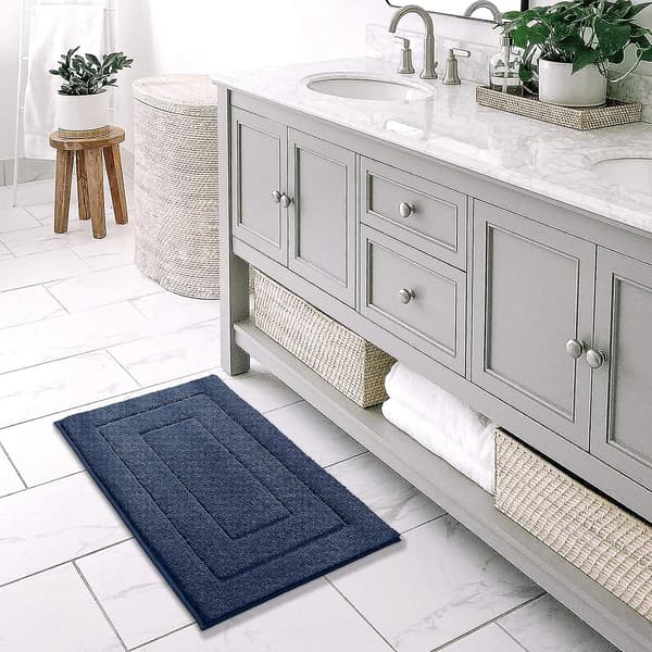 Non-Slip Bath Mat, Soft Microfiber Bathroom Rug, Water Absorbent, Machine Washable, Extra Thick Bathroom Shower Mat, 50 X 80 Cm, Navy Blue
