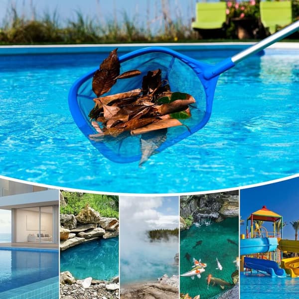 Pool Surface Skimmer Net, Pool Bottom Net with 1.14m Sturdy Aluminum Pole, 13cm Deep Net with 4-Piece Pole for Pool
