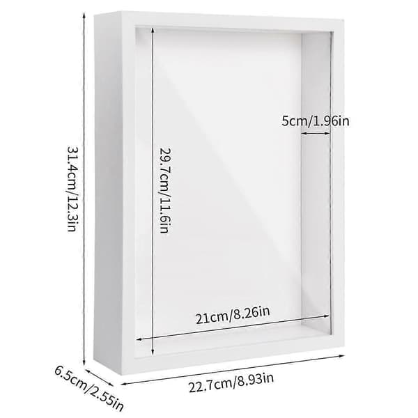 Shadow Box A4, 5 cm Deep Box Photo Frame for Table and Wall, 3D Picture Frame Display Box for Crafts White (LGL)
