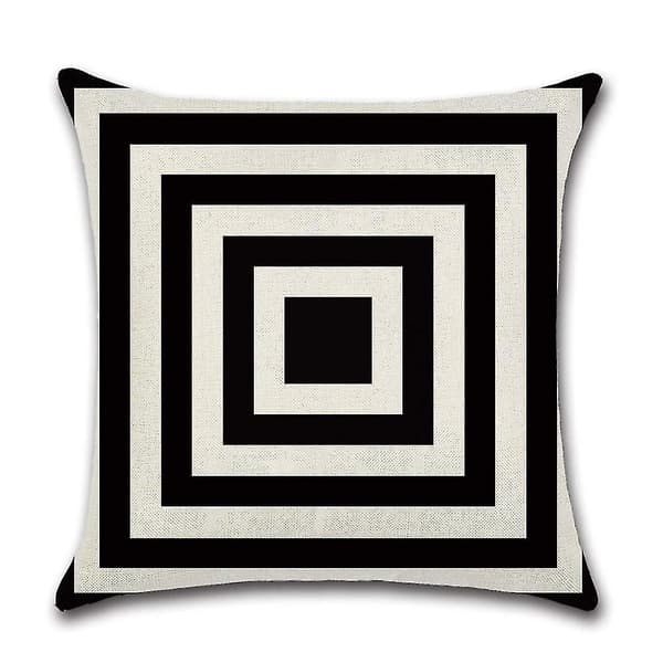 Sort og hvidt geometrisk pudebetræk i linned, sæt med 4 dekorative pudebetræk til sofa, 45 x 45 cm