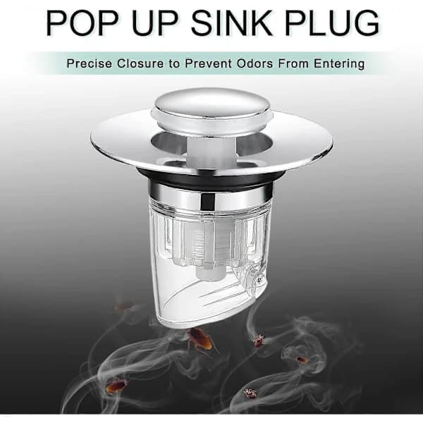 Vaskprop, Pop-up afløbsprop med lugtspærre og insektfilter, Universal anti-tilstopnings vaskprop, badekar-afløb til 34-40mm afløb...