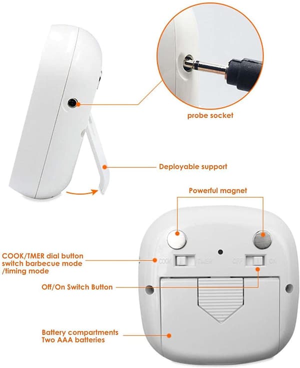 (Sølv Sort) Digital Ovn- og Grilltermometer, Køkkentermometer, ZQKLA