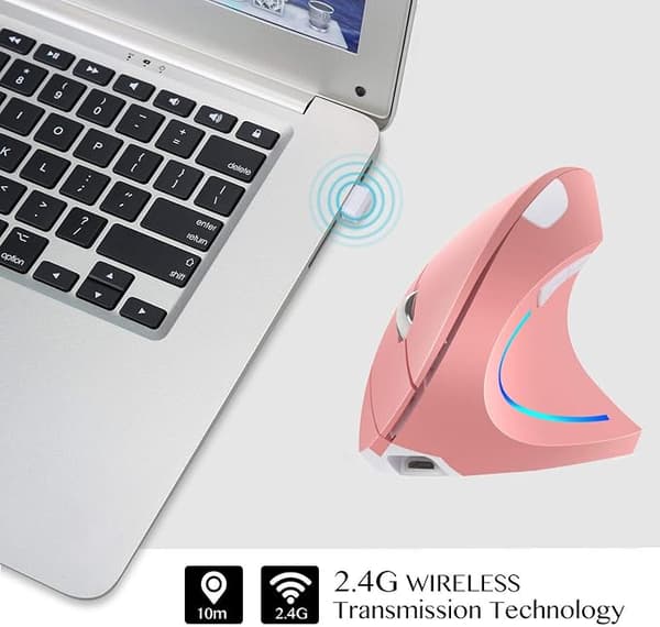 Pink, 2.4 GHz Wireless Ergonomic Vertical Mouse with 4 Adjustable DPI 800/1200/1600/2400, 6 Buttons, Compatible with PC, Desktop and Mac