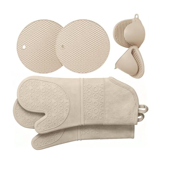 6-Piece Silicone Baking Glove Set: Heat-Resistant Pot Holders, Kitchen Essentials Beige Beige 482