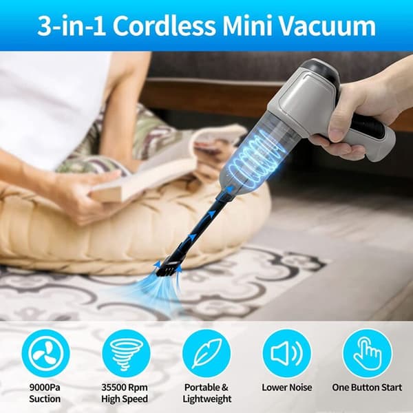Compressed Air Duster, Keyboard Cleaner, 3 in 1 Mini Vacuum Cleaner, Reusable Cordless Dust Blower