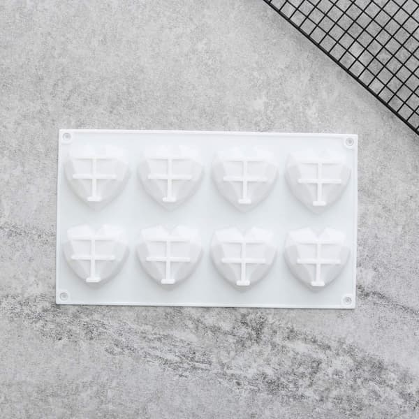 Diamanthjerte 8 stk silikonform | Mousseform Smash the Heart Vit white