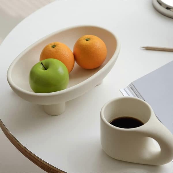 Ceramic Fruit Bowl with Three Legs for Kitchen Counter, 25 cm Oval Basket for Bread, Snacks, Vegetables