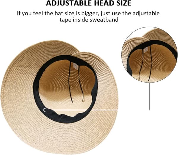 Sommerstrandhat, foldbar/pakbar stråhat med bred skygge og sløjfe til kvinder og piger, beige, medium Beige Medium Beige Medium