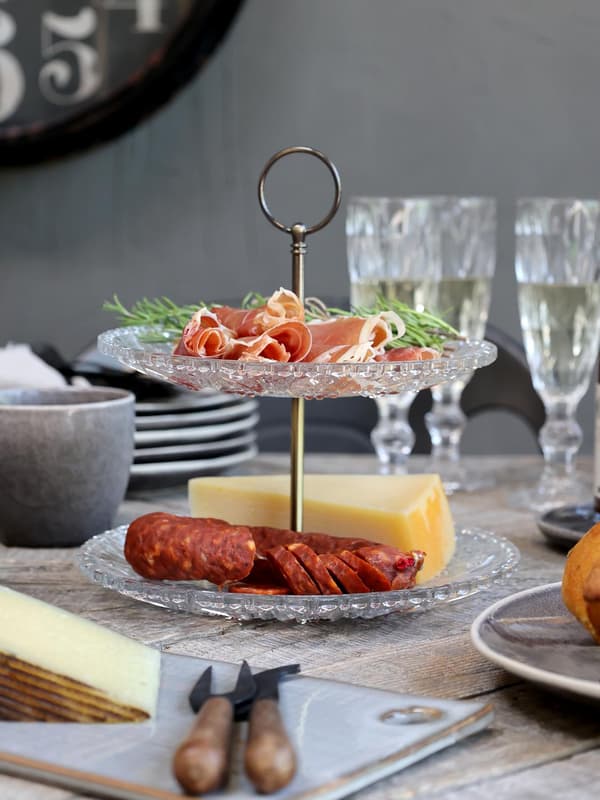 Kagefad 2-etager Glas Chic Antique Kristall transparent