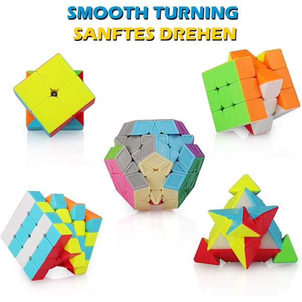 Speed Cube Sæt 2x2 3x3 4x4 Pyramide Magisk Cube, Glat Stickerle