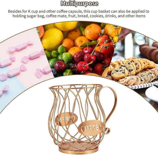 Opbevaringskurv til kaffekapsler, kaffekapselholder, køkkenopbevaringsstativ til bordplade (Guld)