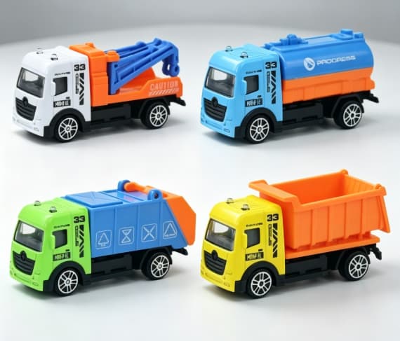 Byggekøretøj Legetøjssæt, 4 Stk Mini Entreprenørbiler, Træk Tilbage Biler til Børn 3+