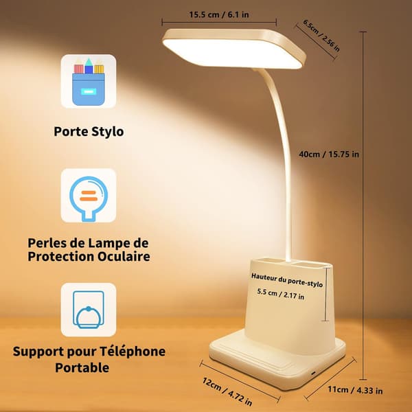 Trådløs bordlampe, LED-bordlampe med 3 lysstyrkeniveauer, børn