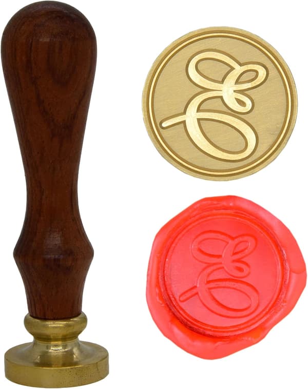 Voksseglstempel bokstav A-Z, alfabet initialseglstempel for jule- og takkekort, bryllupsinvitasjon W-S-2 (bokstav E) -
