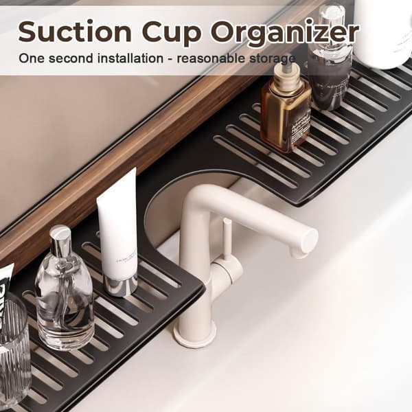 Walnut Shelf with Suction Cup for Bathroom Kitchen 2025 - 40cm Drill-Free Sink Organizer with Removable Design (Black)