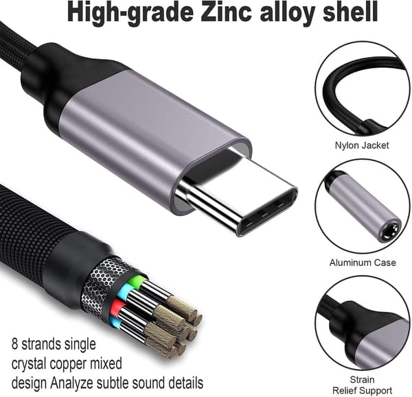 USB Typ C till 3,5 mm Honadapter för Hörlurar - 2-pack