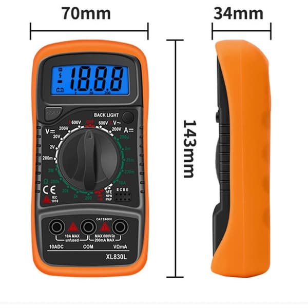 XL830L Digital Multimeter Batteritestare AC DC Spänning Ström Summer Transistor NPN PNP Voltmeter Amperemeter Ohmmeter för DIY Lab Skola Fabrik