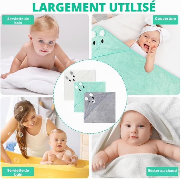 3-piece baby bath towel set (80 x 80 cm), highly absorbent