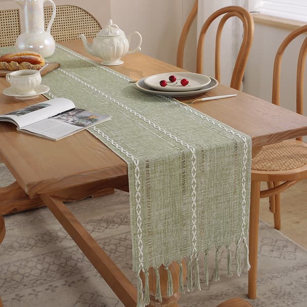 Bordløper, Bordløper i Bohemsk Stil, 33 x 120 cm, Grønn, Polyester, Rustikk Gårdshusstil