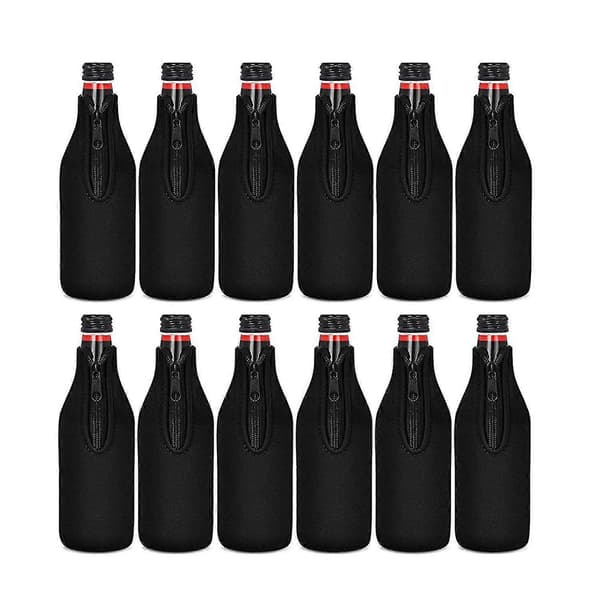 12-pack Beer Bottle Cooler Sleeves Keeps Drinks Cold Zipper Extra Thick Neoprene Insulated Sleeve Cov