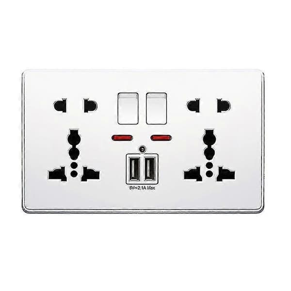 Multifunctional UK 13A Wall Socket Push Button 2.1A Dual USB Charging Ports Three-hole Two-hole Home Wall Outlet Button [DB]