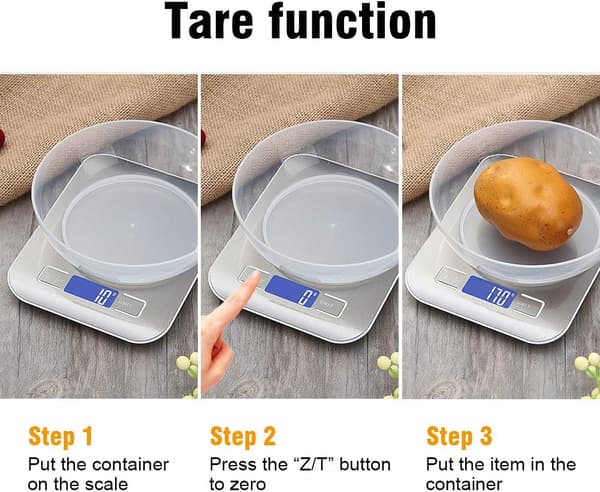 Precision Kitchen Scale 1g to 5kg with Tare Function 6 Units USB Rechargeable Digital Food Scale Silver