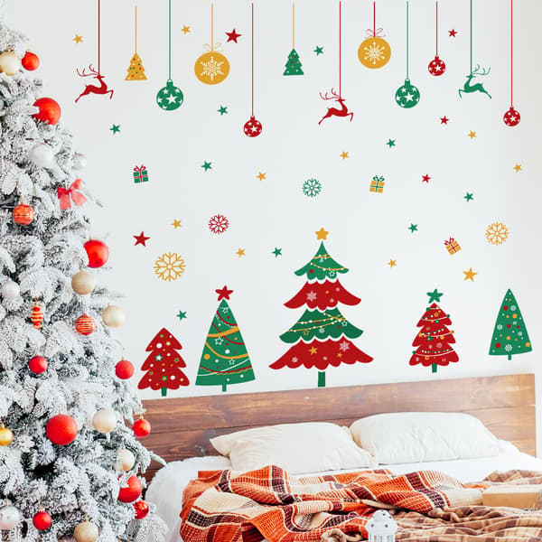 4 pcs Christmas Tree Wall Decals, Removable Christmas Wall Stickers