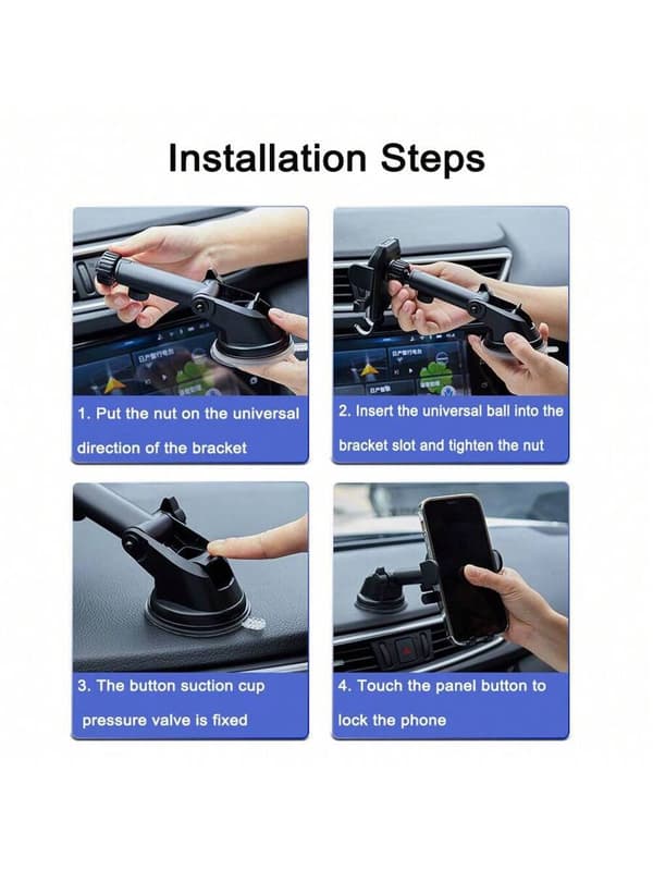 [66lbs Strong Suction Cup][Thick Case & Big Phone Friendly] Universal Car Phone Holder, Dashboard & Windshield Mount, Black Black one-size