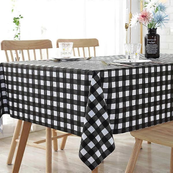Rektangulær Gingham Ternede Dug, Vasket, Perfekt til Indendørs og Udendørs, Ideel til Picnic og Udendørs Sammenkomster (140 x 180, Sort)