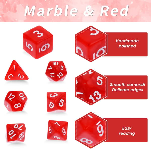 7-delt DND-terningsett for Dungeons and Dragons, lilla nebula polyhedral terning RPG rollespill brettspill (rød)