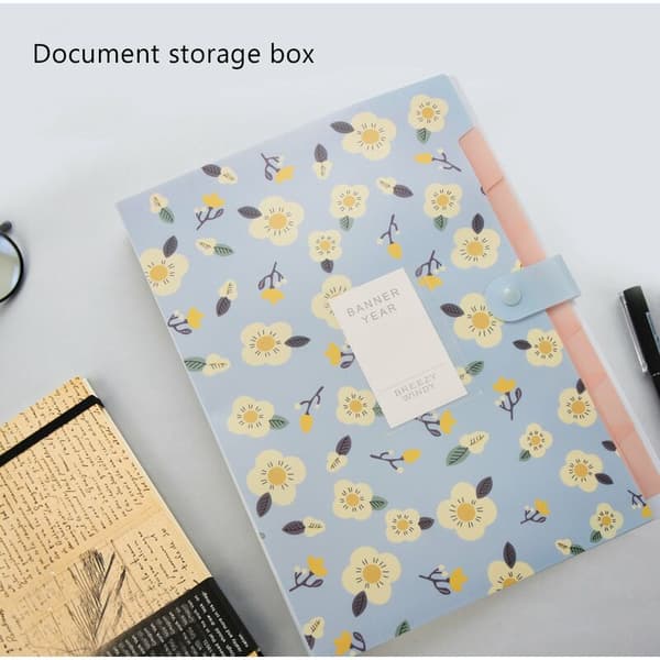 Floral Expandable Folder A4 and Letter Size Archive File Organizer 8 Pockets (Blue)
