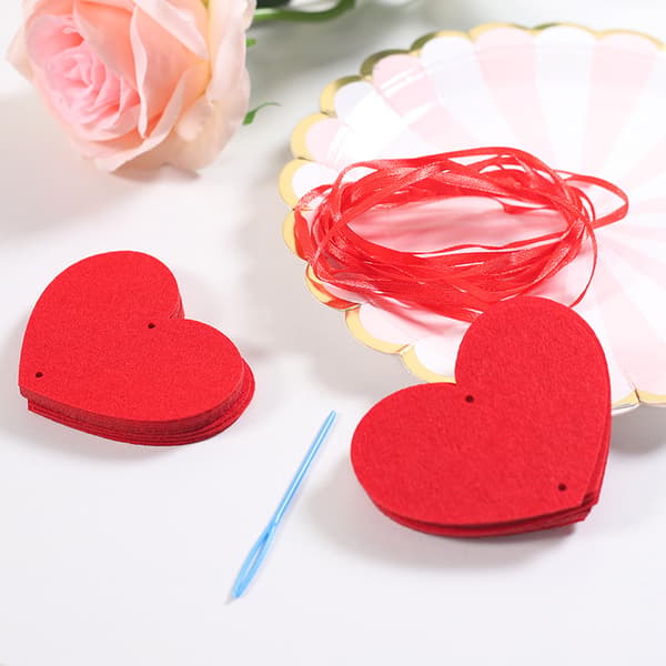 10 Red Felt Garland Hanging String Heart Shaped - No DIY Home