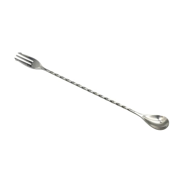 Bar spoon with fork end, long spiral handle, cocktail shaker spoon, double-head cocktail mixer, bartender tool