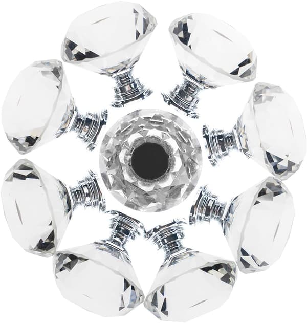 12-pack Knobs for Drawers, Diamond-shaped Crystal Glass, 40mm, Cabinet Knobs