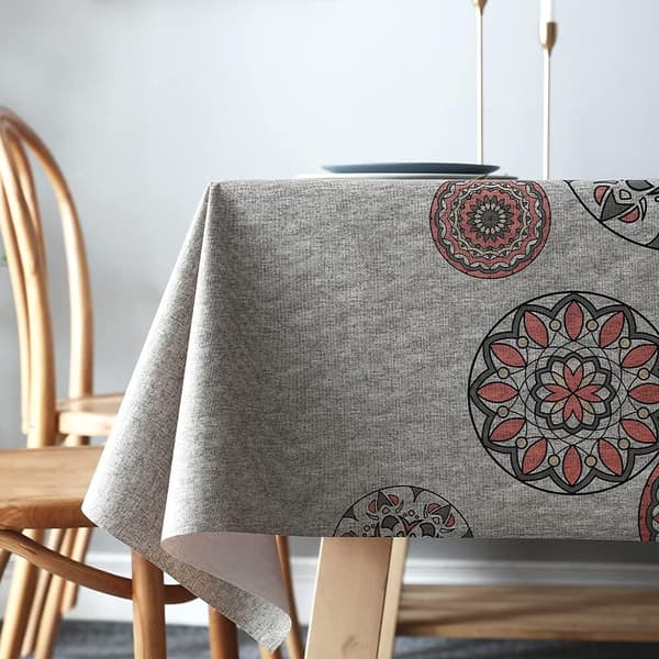 PVC Wipeable Tablecloth, Waterproof Plastic Rectangular Table Cover for Kitchen, Picnic, Outdoor (Retro Floral Print, 137 x 137 cm)